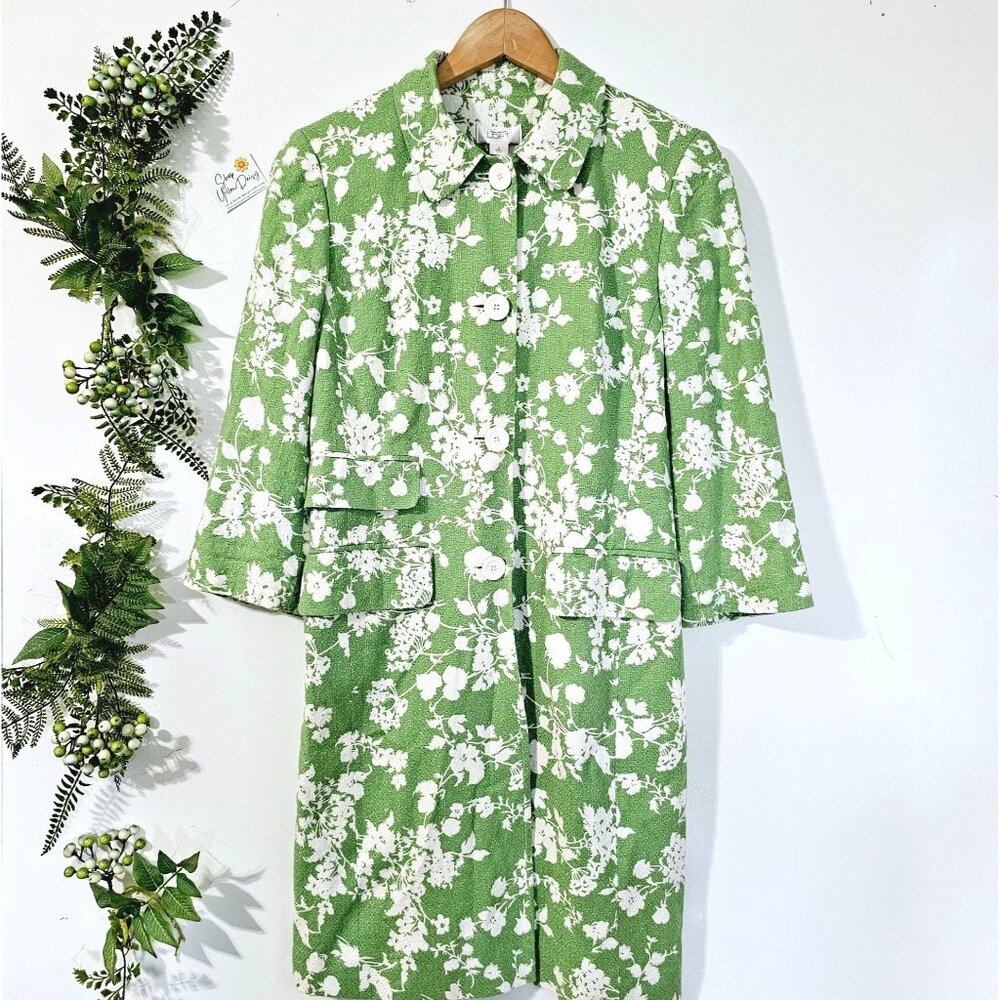 Ann Taylor Loft Green & White‎ Floral Linen Blend Coat Size 6《917》J